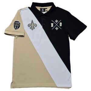 Retro New Orleans Saints Polo Shirt Mens M Black Gold White Colorblock Patchwork